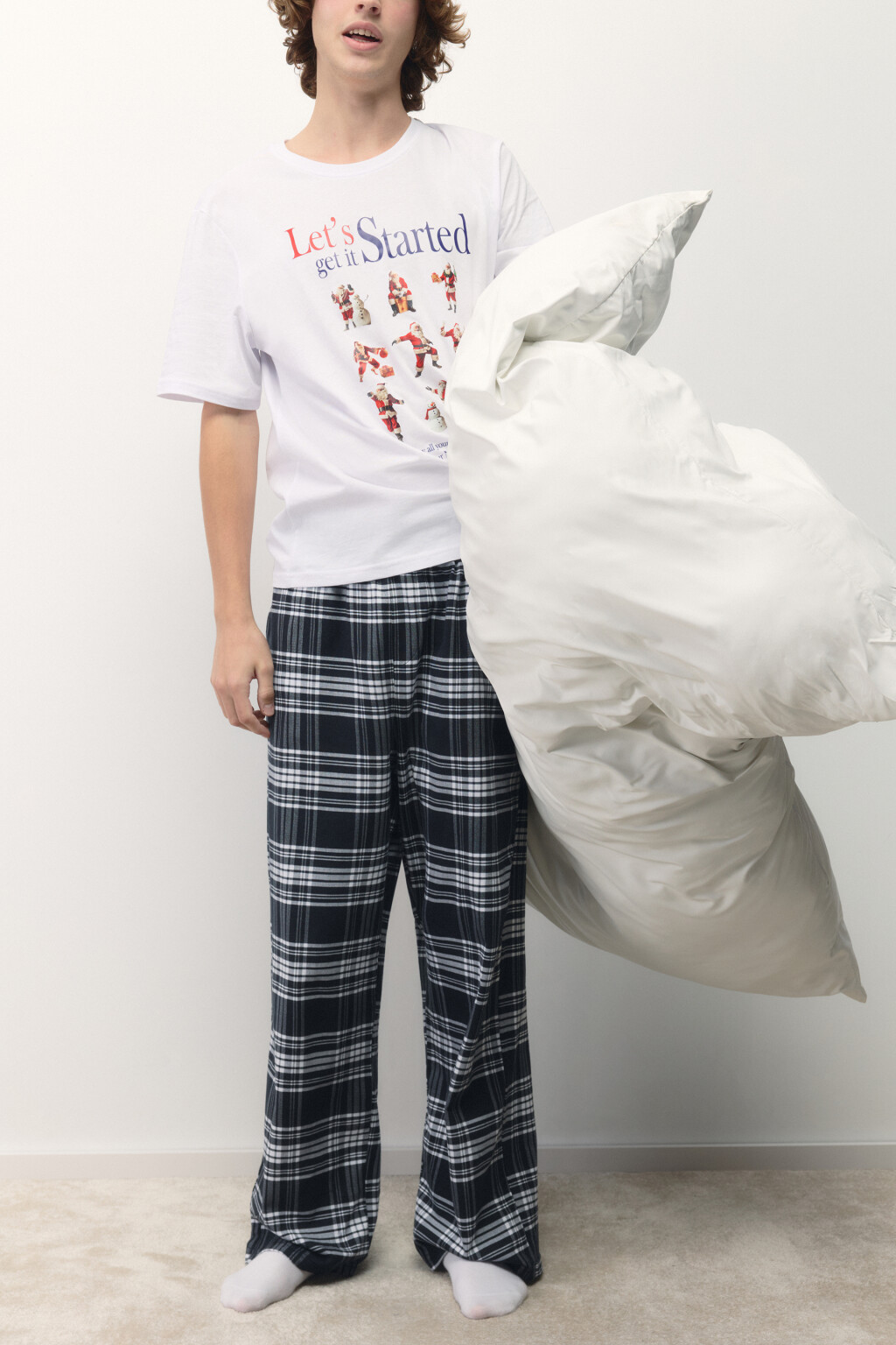 Брюки пижамные с принтом в клетку - цвет черный - 1