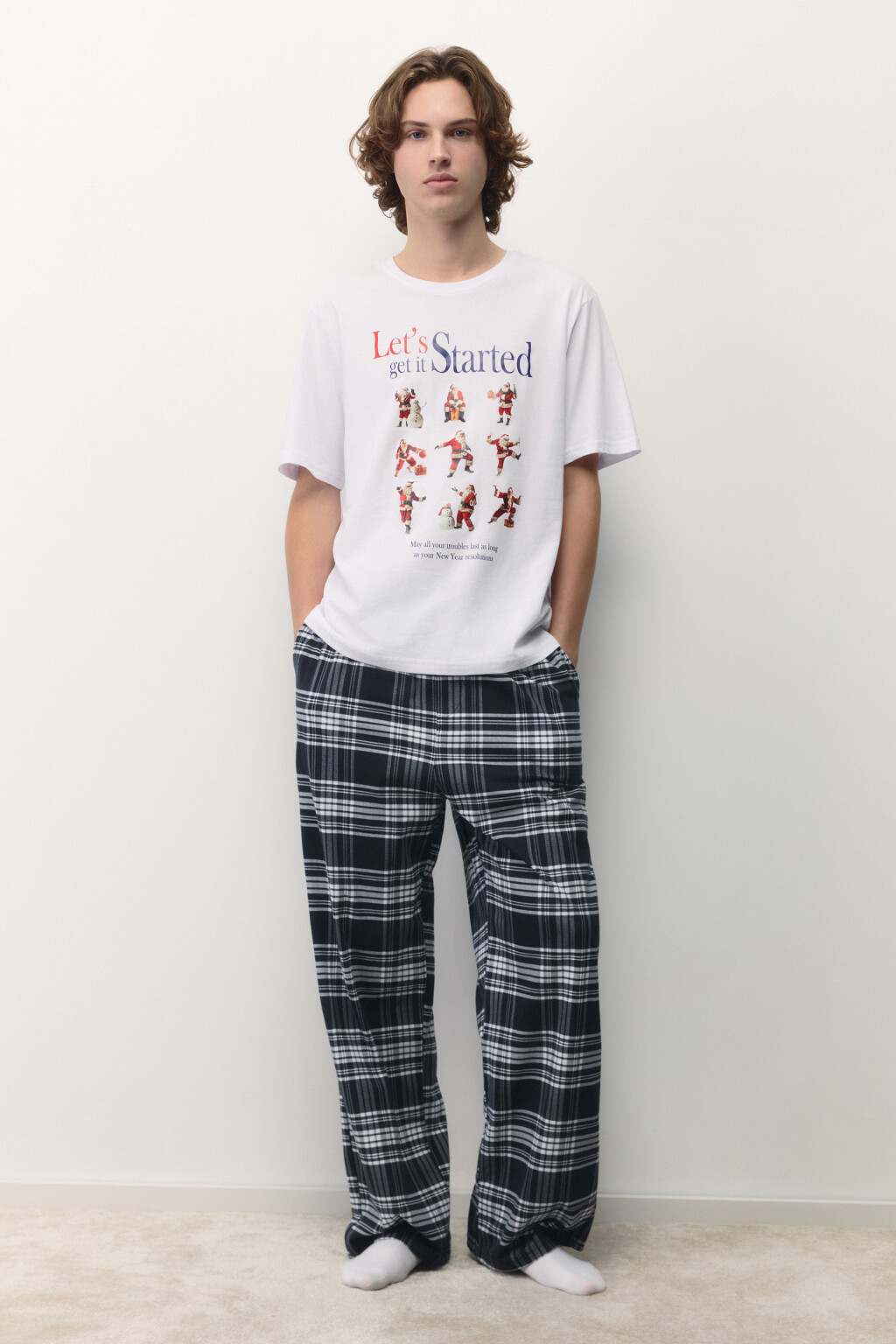 Брюки пижамные с принтом в клетку - цвет черный - 5