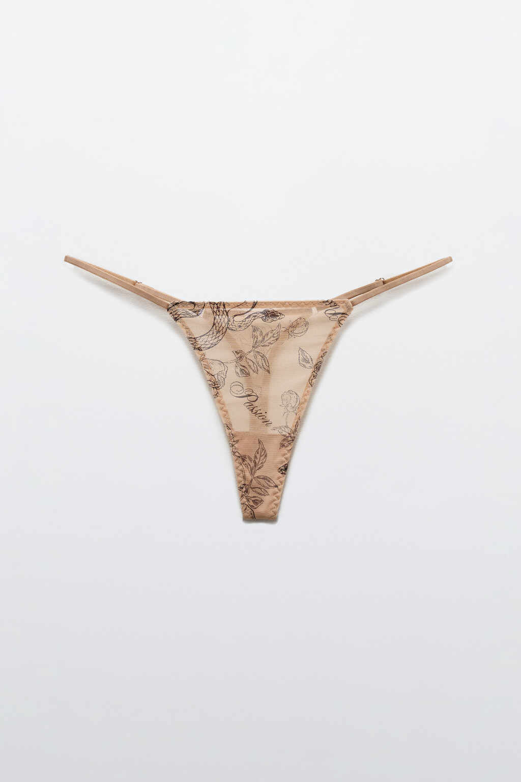 Трусы-стринги из сетки с принтом - цвет бежевый - 5