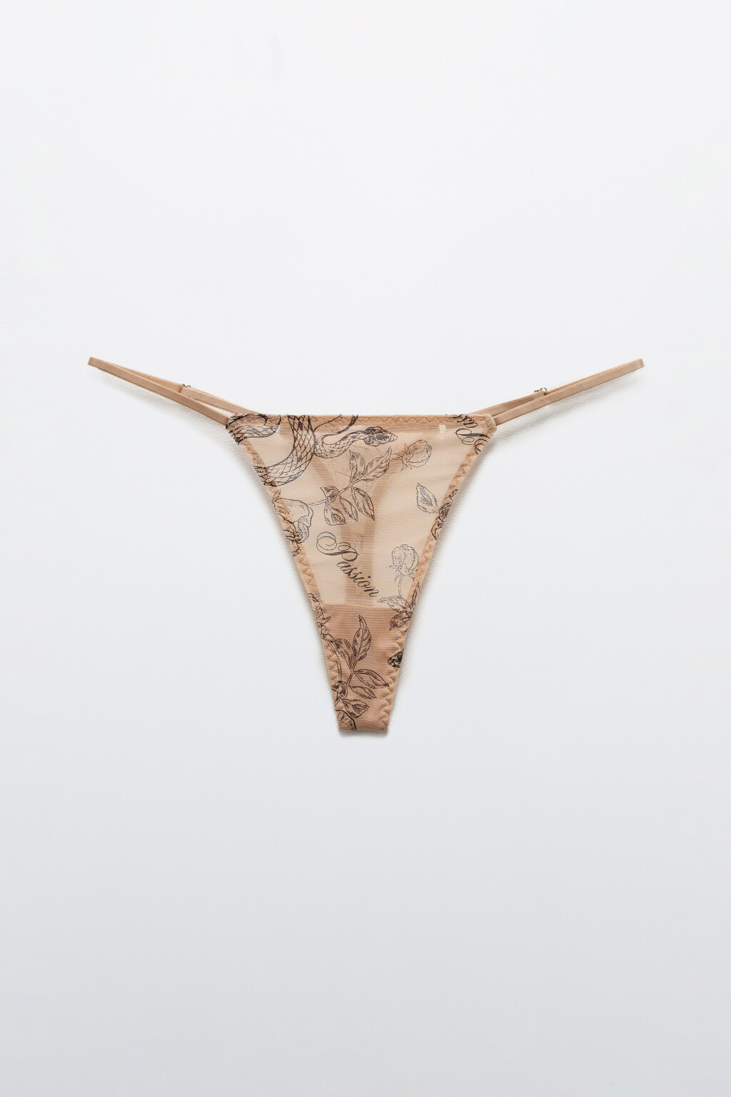Трусы-стринги из сетки с принтом - цвет бежевый - 5