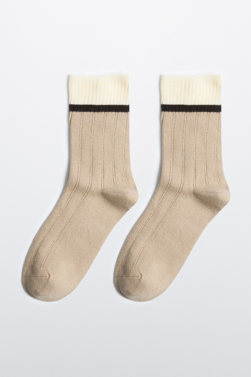 Носки теплые с шерстью мериноса - цвет бежевый - 1