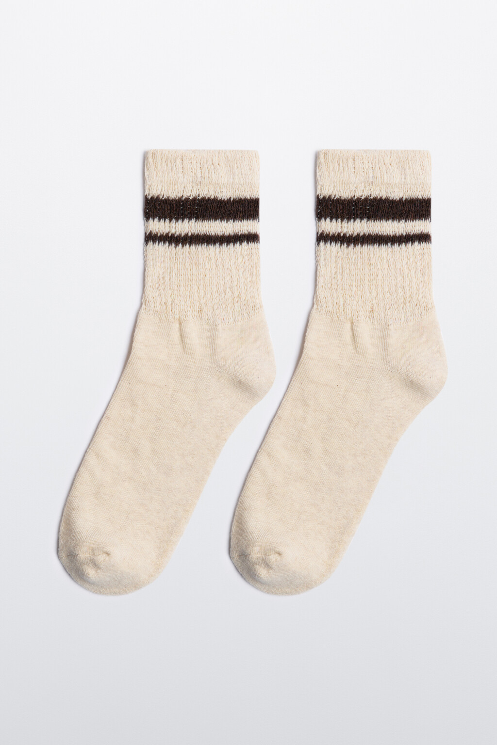 Носки высокие хлопковые с полосками - цвет бежевый - 1