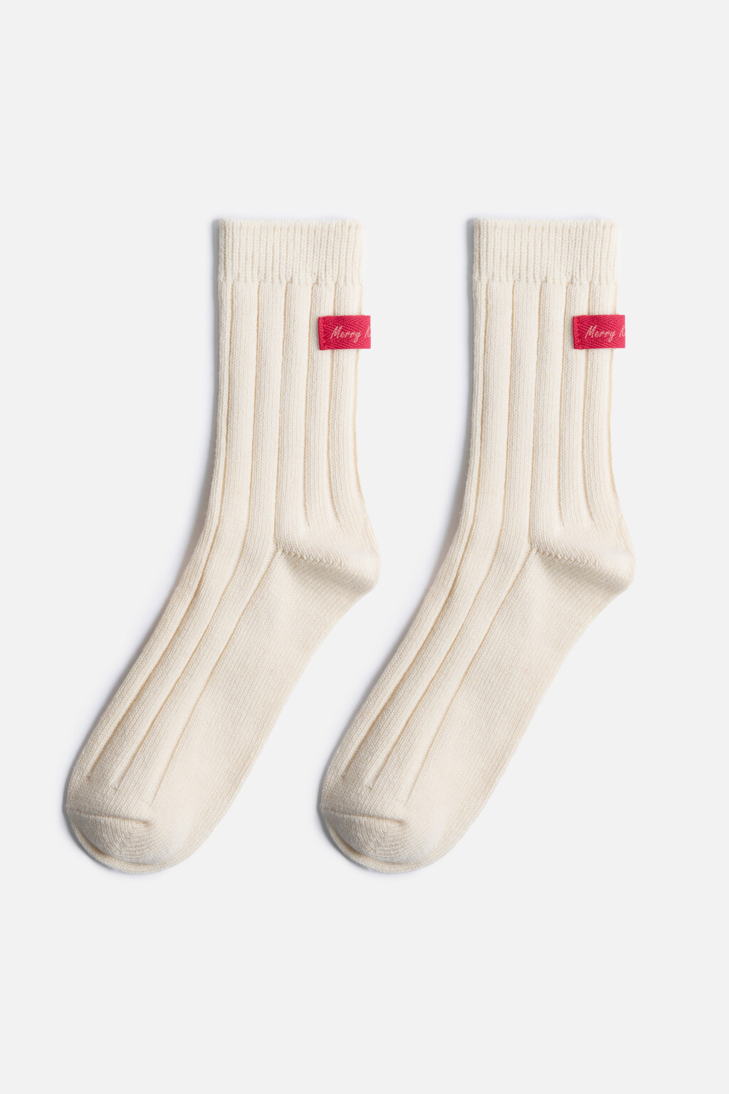 Носки в рубчик с ярлычком и надписью - цвет ванильный - 1