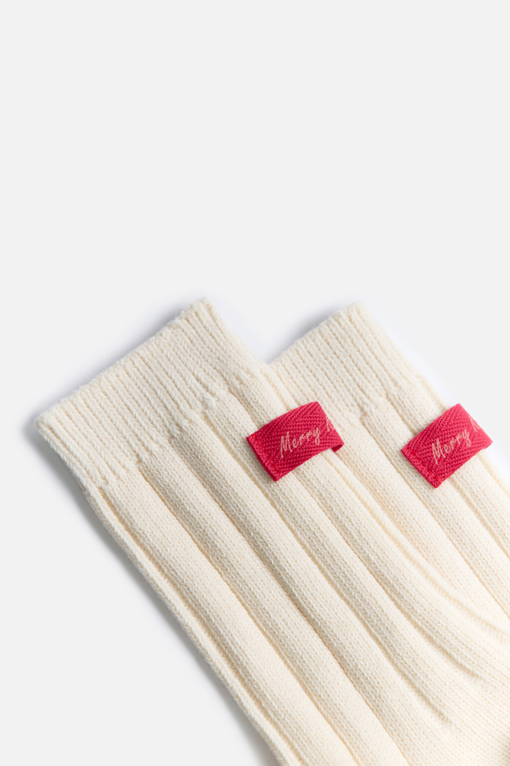 Носки в рубчик с ярлычком и надписью - цвет ванильный - 2