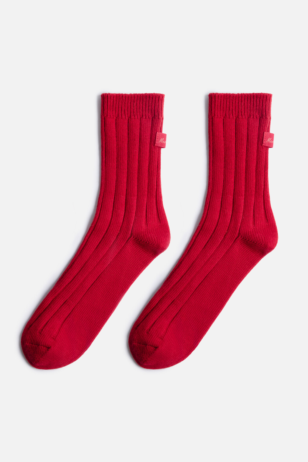 Носки в рубчик с ярлычком и надписью - цвет красный - 1