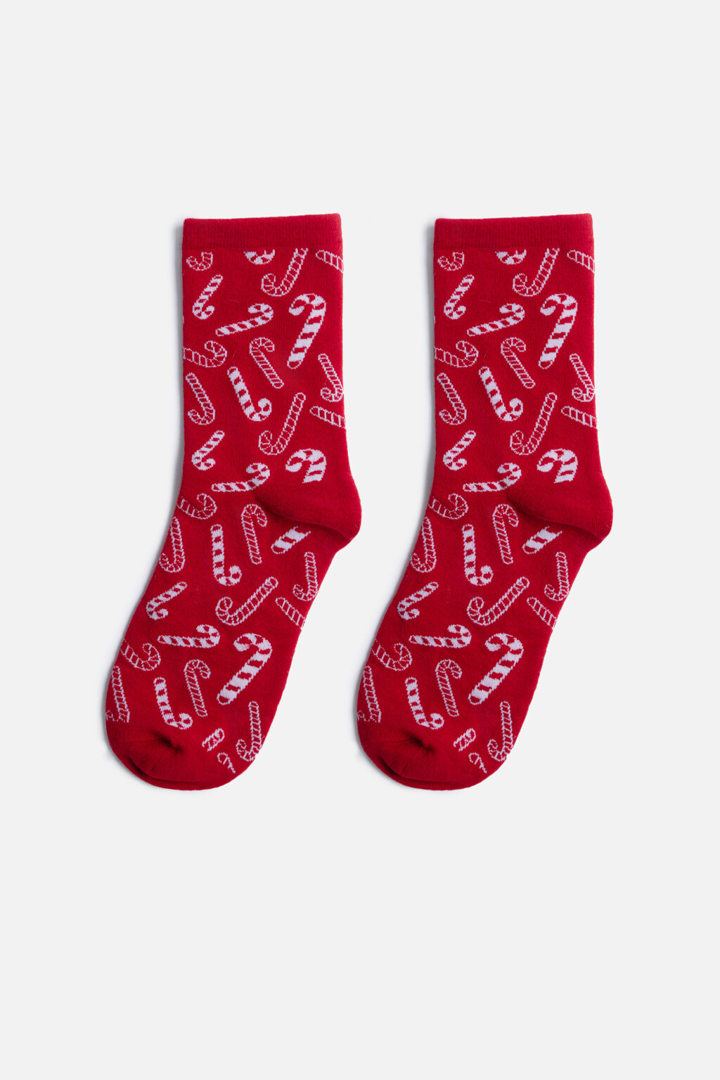 Носки высокие с рождественским принтом - цвет красный - 1