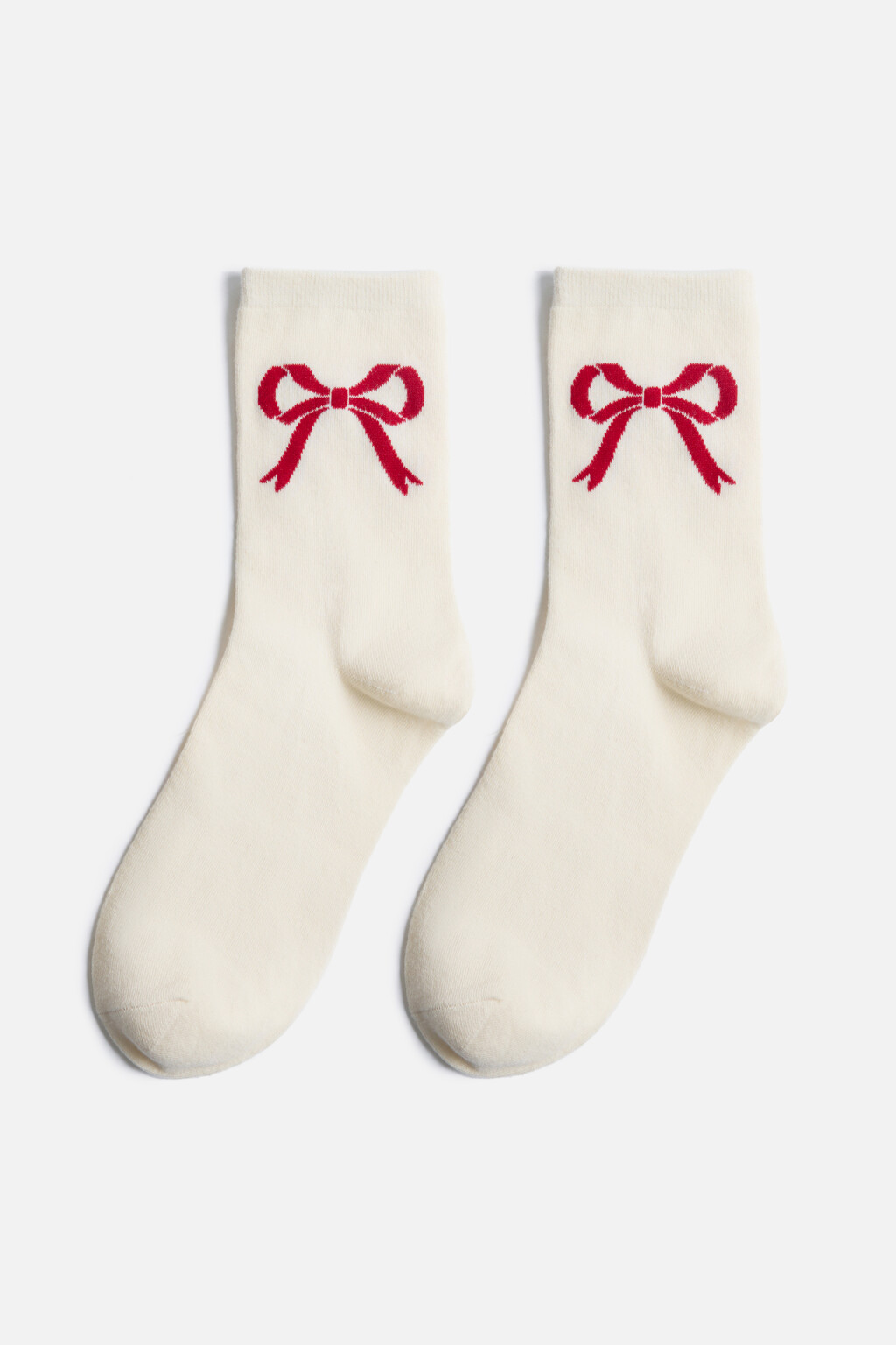 Носки высокие с принтом-бантиками - цвет ванильный - 1