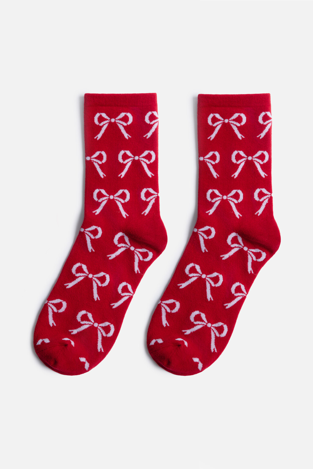Носки высокие с принтом-бантиками - цвет красный - 1