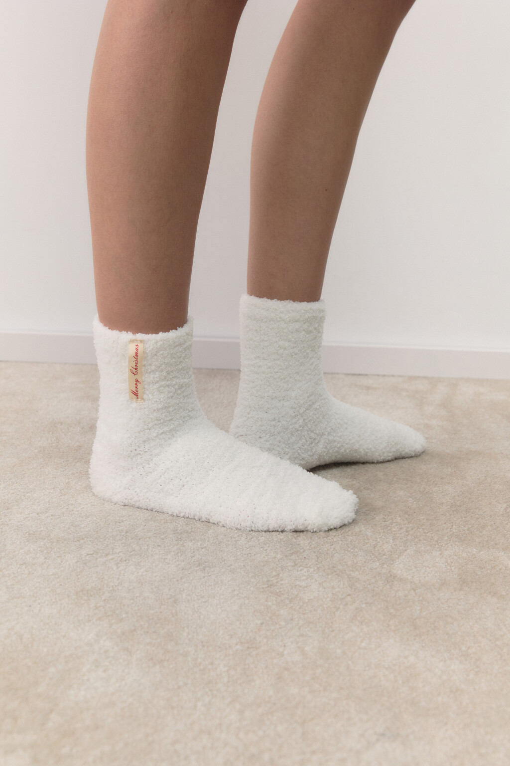 Носки теплые с рождественской надписью - цвет ванильный - 2