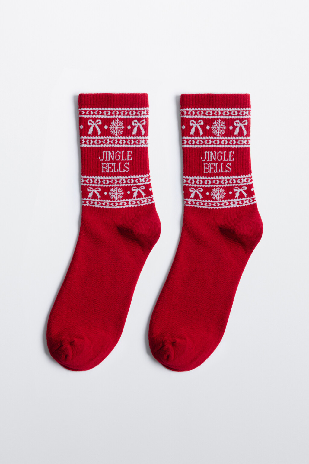 Носки высокие с рождественским принтом - цвет красный - 1