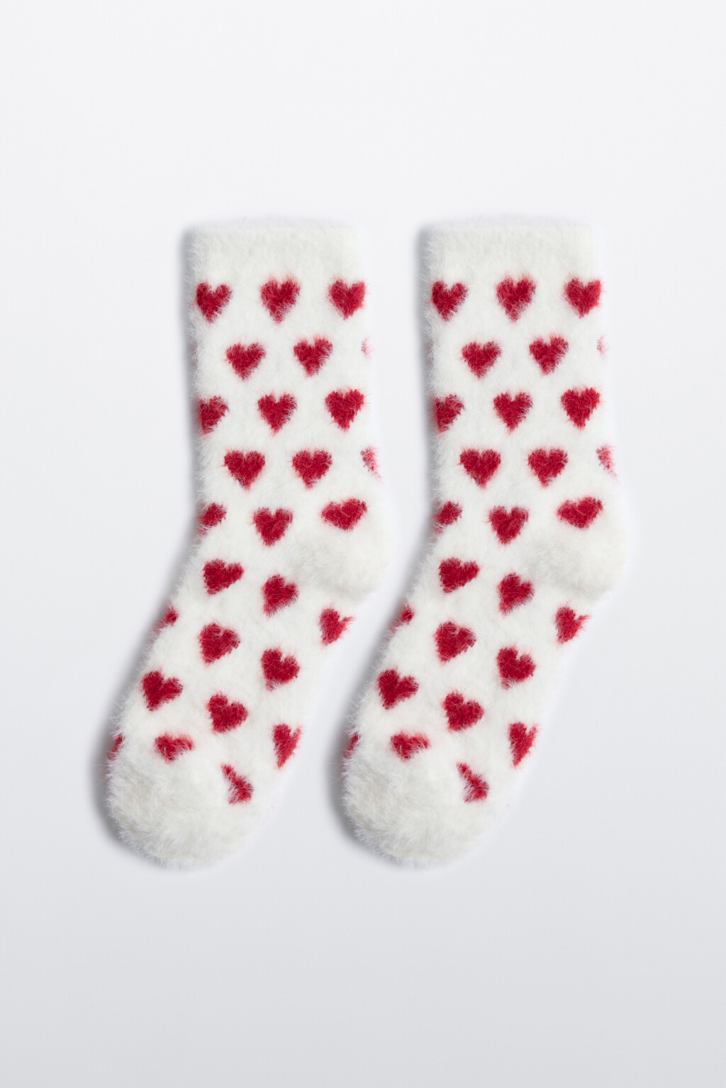 Носки теплые пушистые с сердечками - цвет ванильный - 1