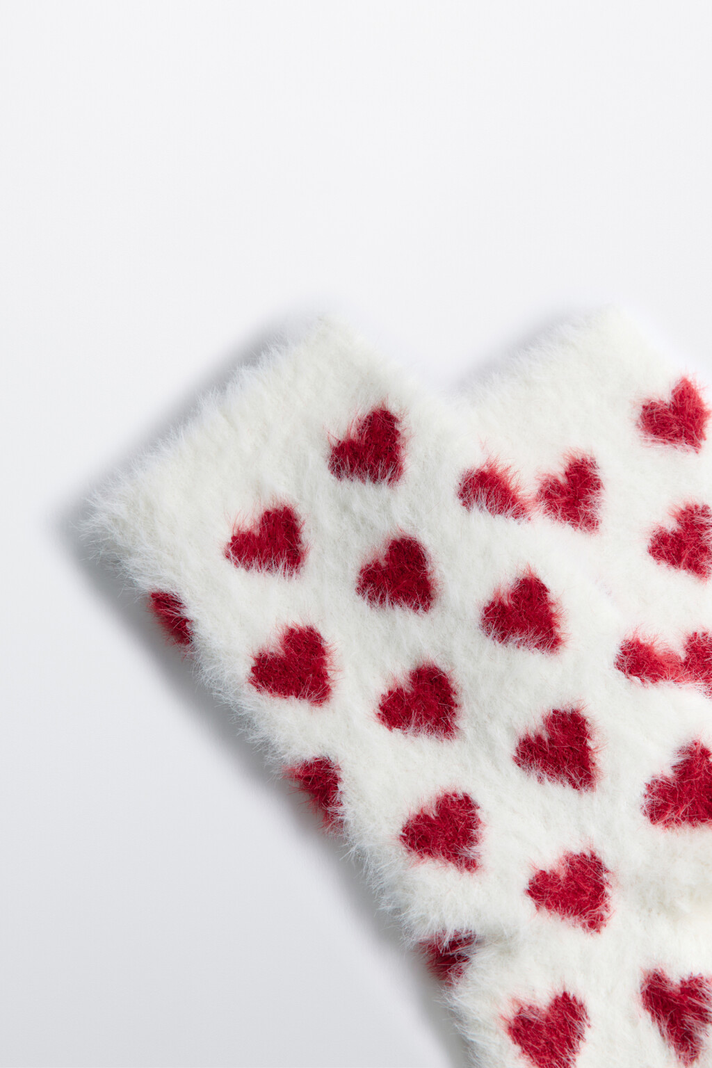 Носки теплые пушистые с сердечками - цвет ванильный - 2