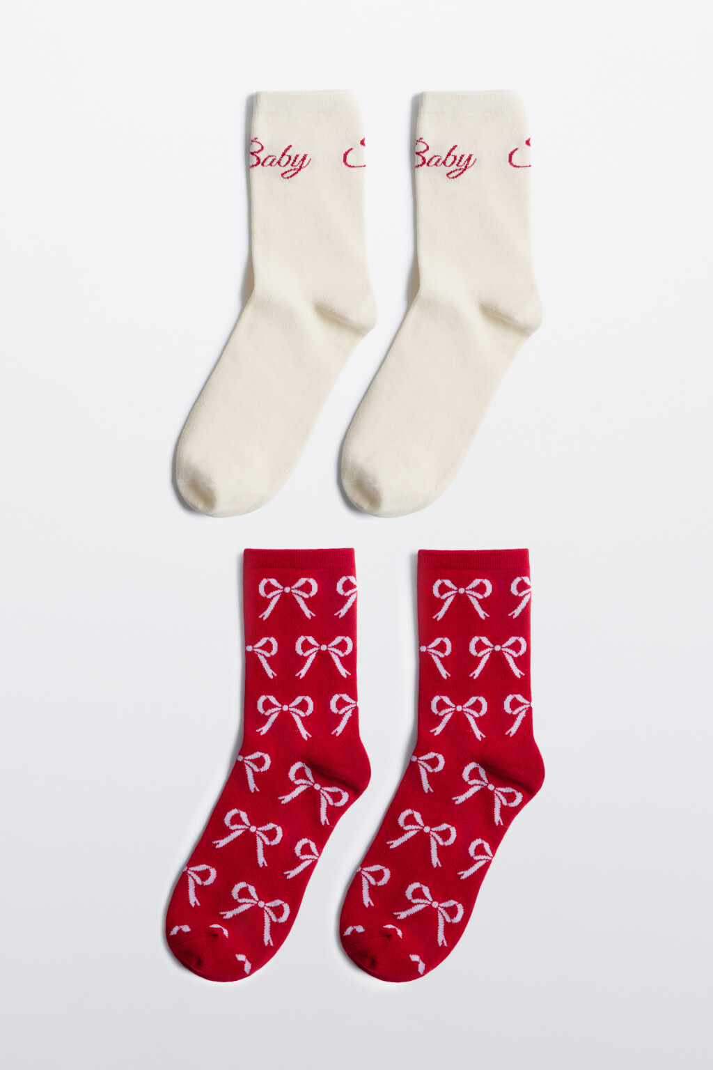 Набор носков с рождественским принтом (2 пары) - цвет красный - 1