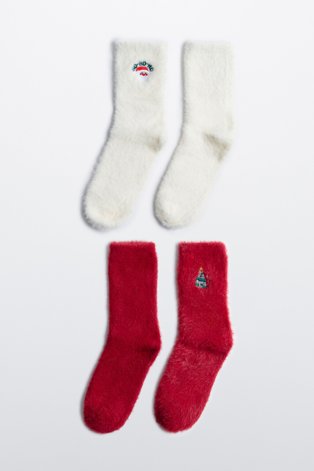 Набор носков пушистых новогодних (2 пары) - цвет красный - 1