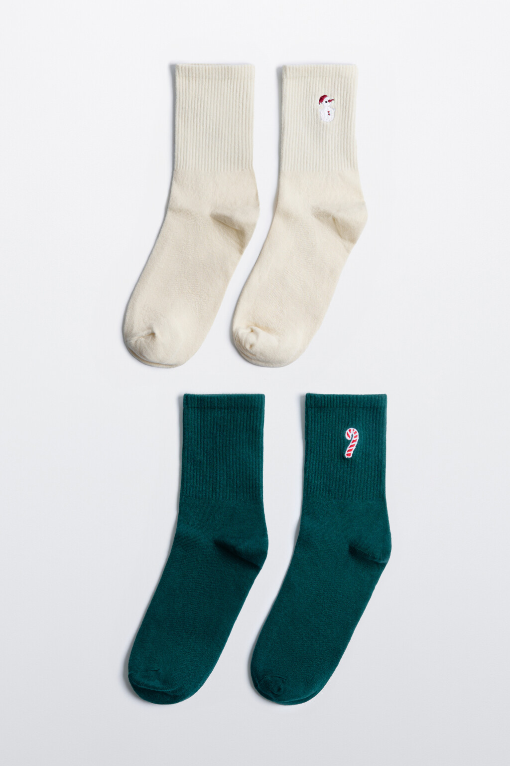Набор носков с рождественской вышивкой (2 пары) - цвет зеленый - 1