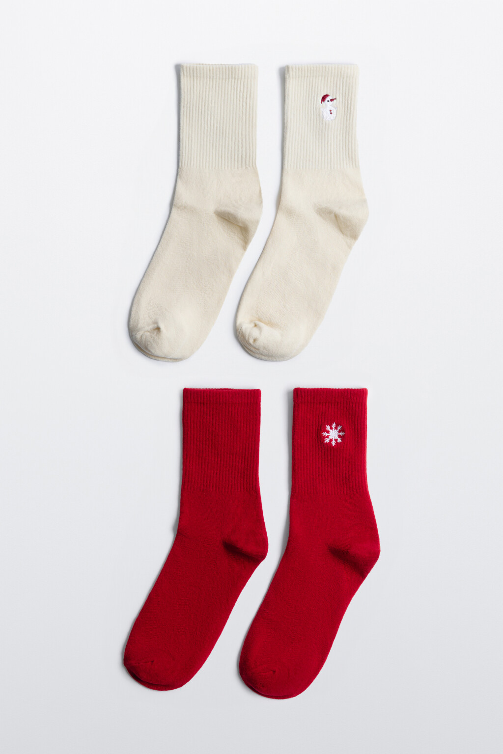 Набор носков с рождественской вышивкой (2 пары) - цвет красный - 1