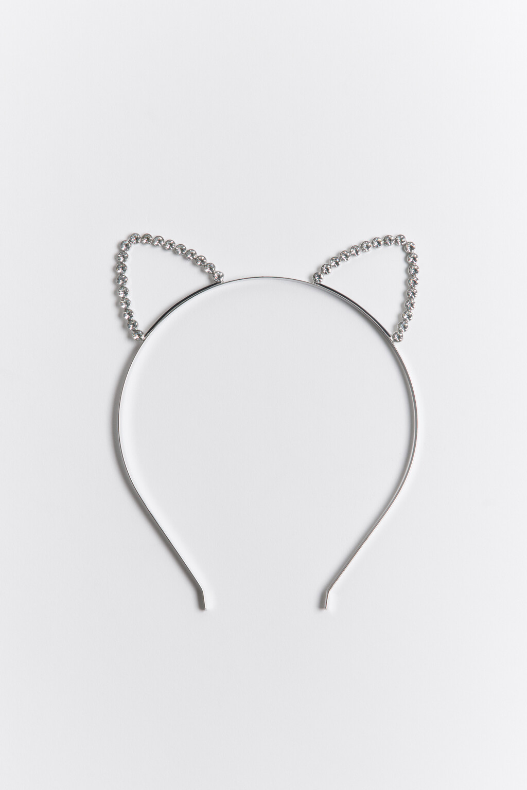 Ободок серебристый с ушками и стразами - цвет серый - 2