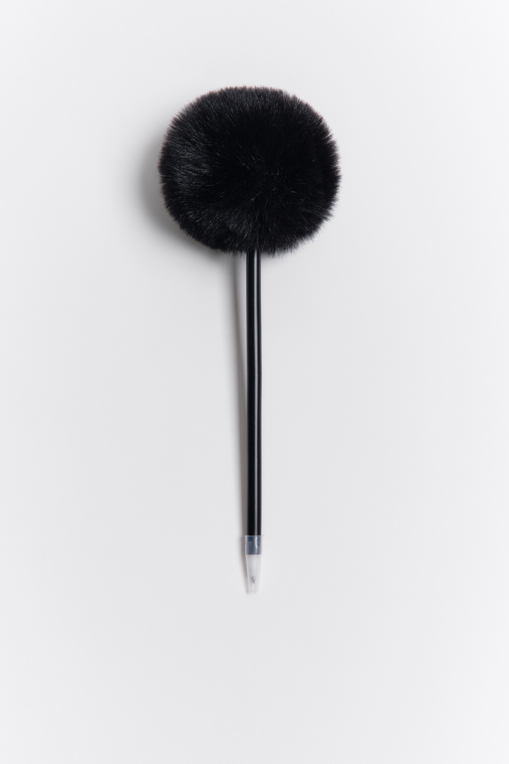 Ручка шариковая с пушистой отделкой - цвет черный - 1