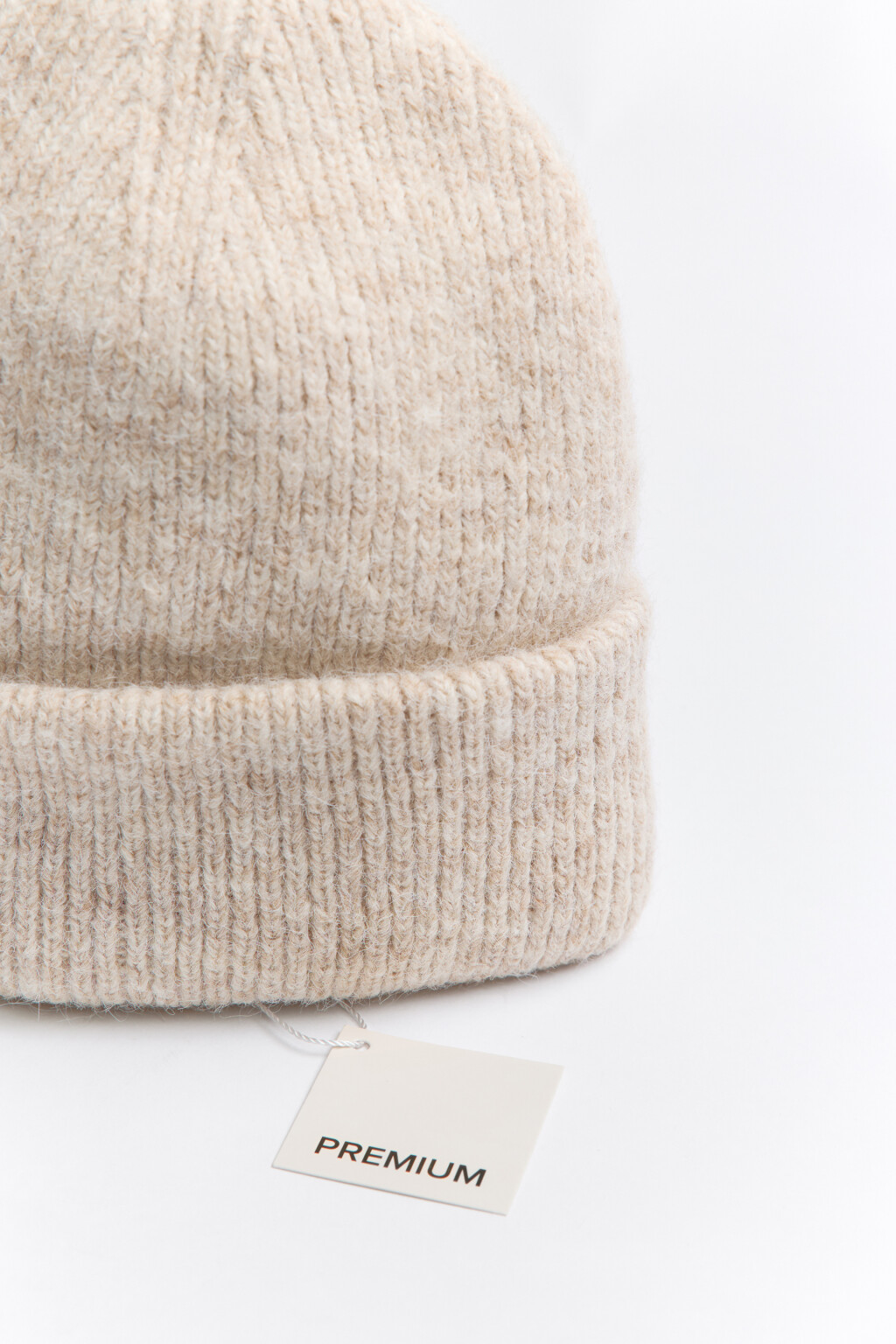 Шапка-бини вязаная с шерстью - цвет бежевый - 2