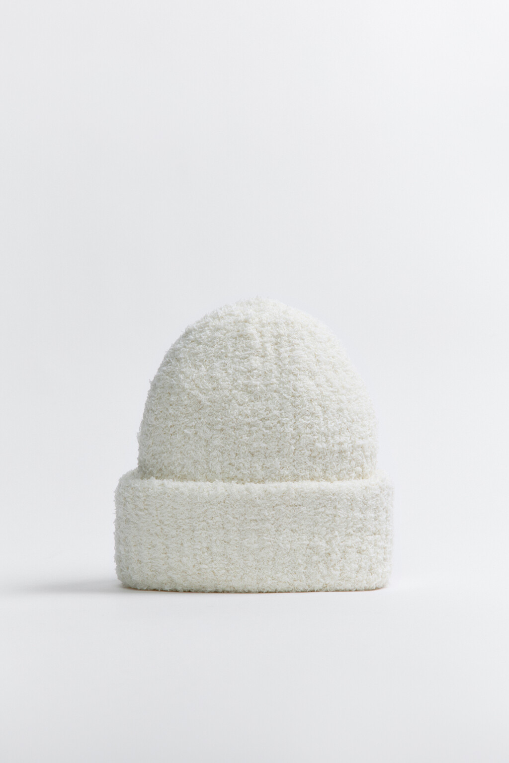 Шапка-бини махровая в рубчик - цвет молочный - 1