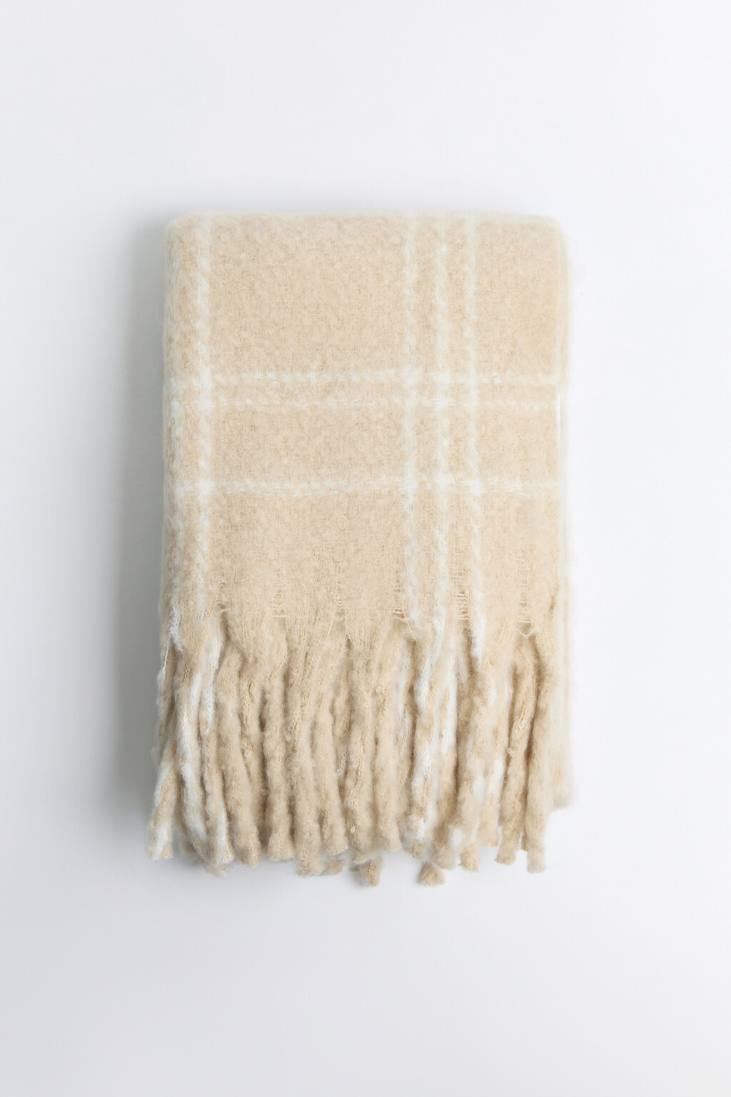 Шарф-палантин толстый с бахромой - цвет бежевый - 1