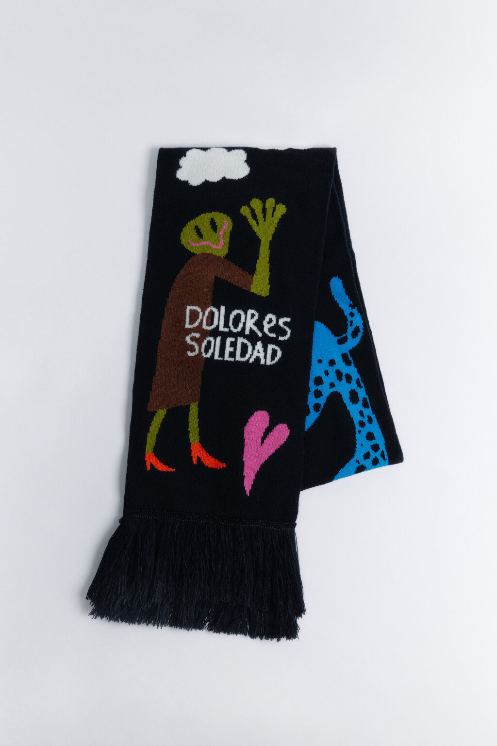 Шарф с бахромой и принтом с надписями - цвет черный - 3
