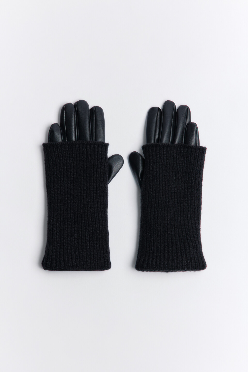 Перчатки из искусственной кожи с вязаными митенками - цвет черный - 1