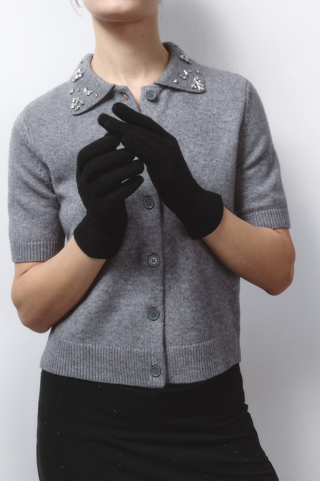 Перчатки теплые шерстяные - цвет черный - 1