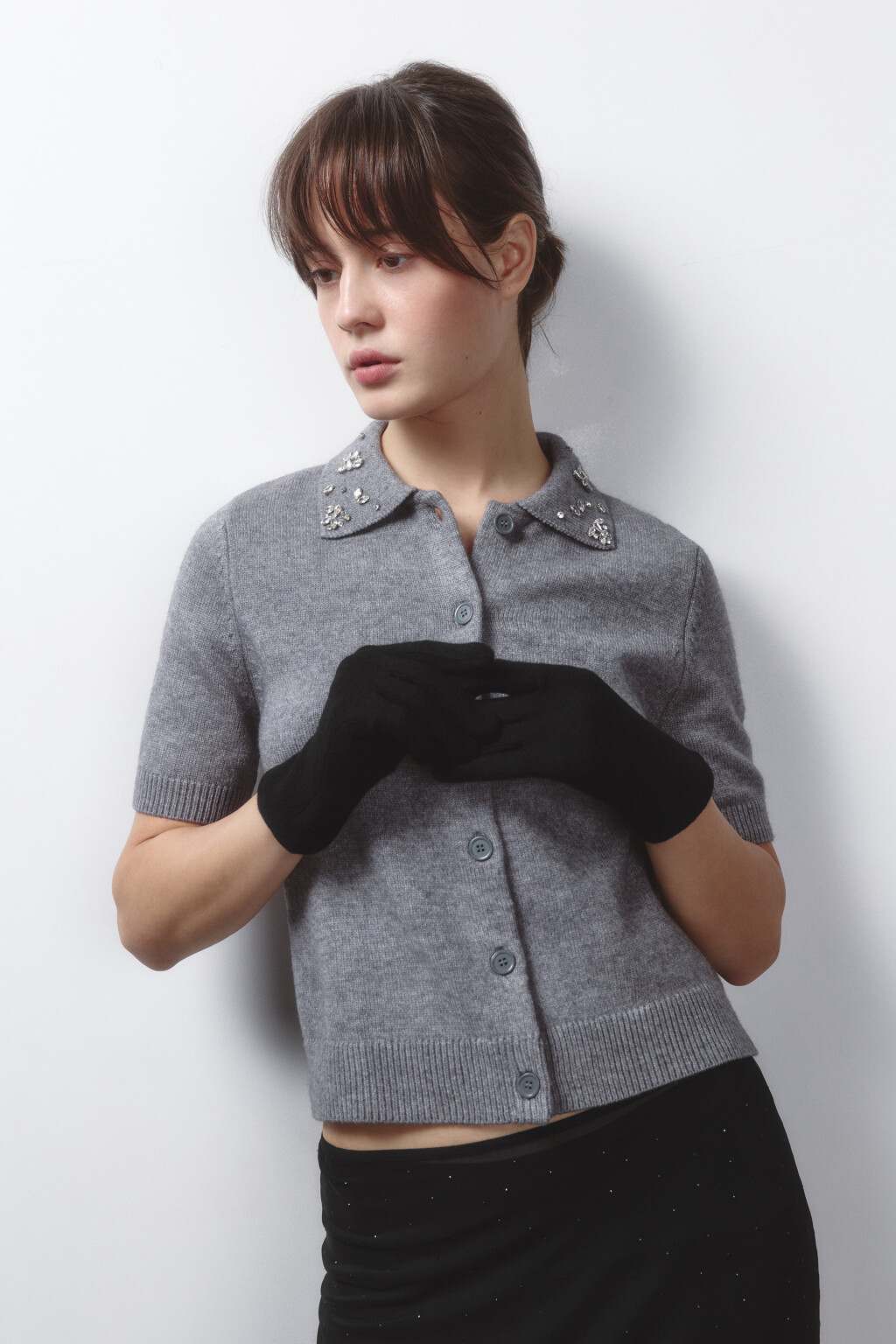 Перчатки теплые шерстяные - цвет черный - 2