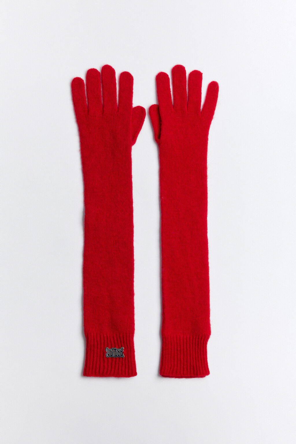 Перчатки длинные вязаные с шерстью - цвет красный - 1