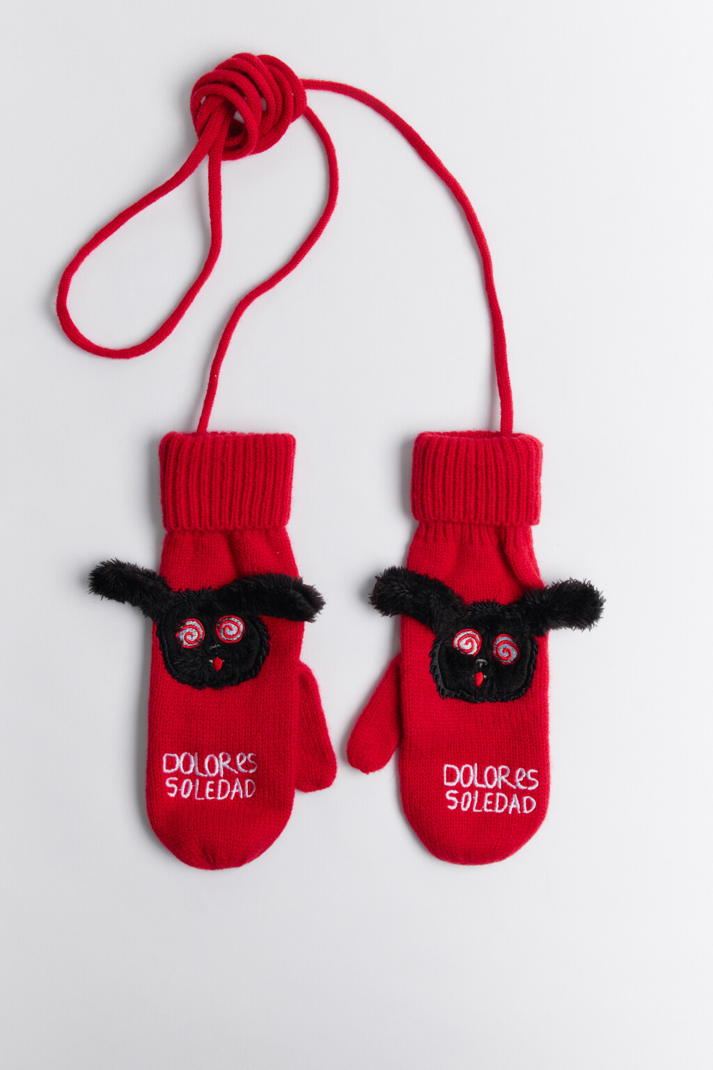 Варежки вязаные с объемным патчем - цвет красный - 1