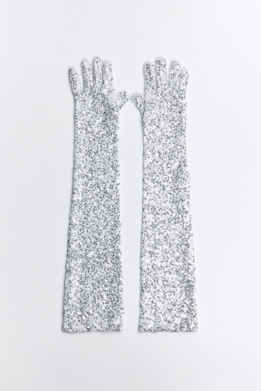 Перчатки длинные вечерние с пайетками - цвет серый - 1