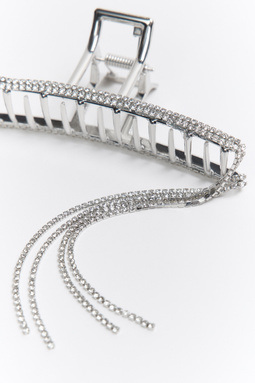 Заколка-краб с цепочками и стразами - цвет серый - 2