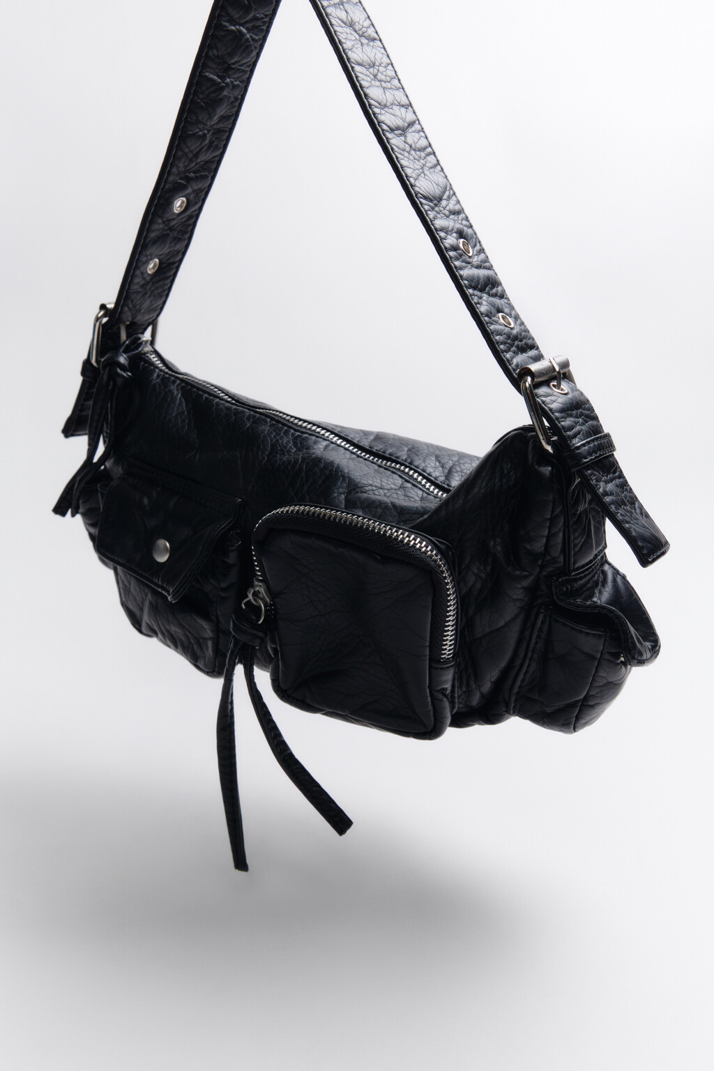 Сумка-багет с накладными карманами - цвет серый - 2