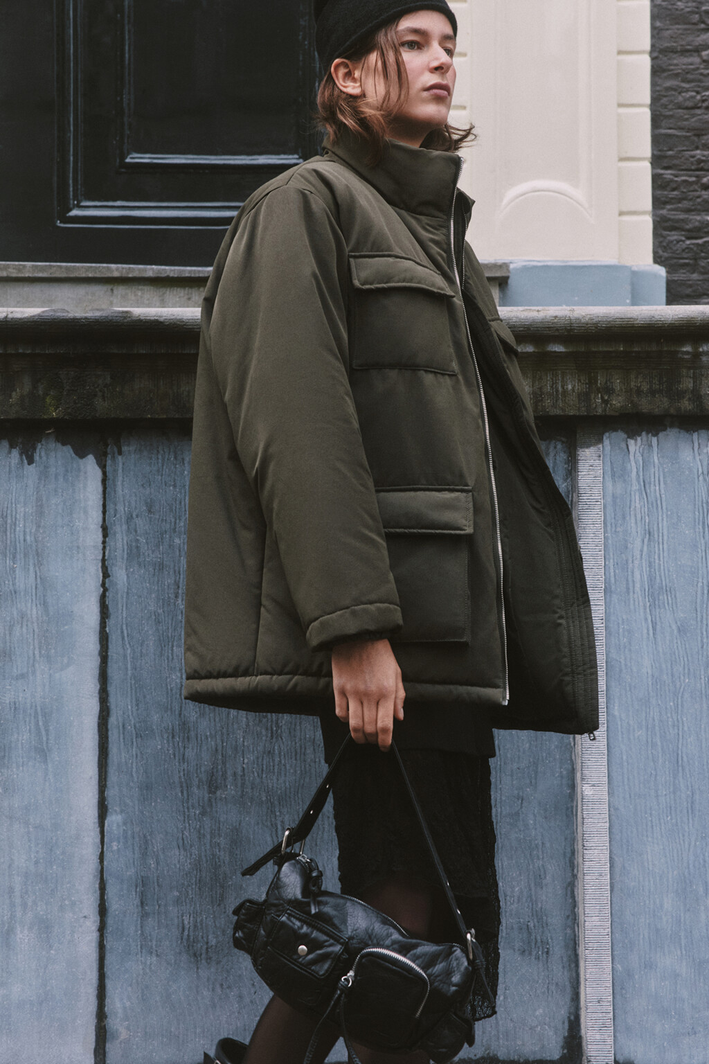 Сумка-багет с накладными карманами - цвет серый - 7