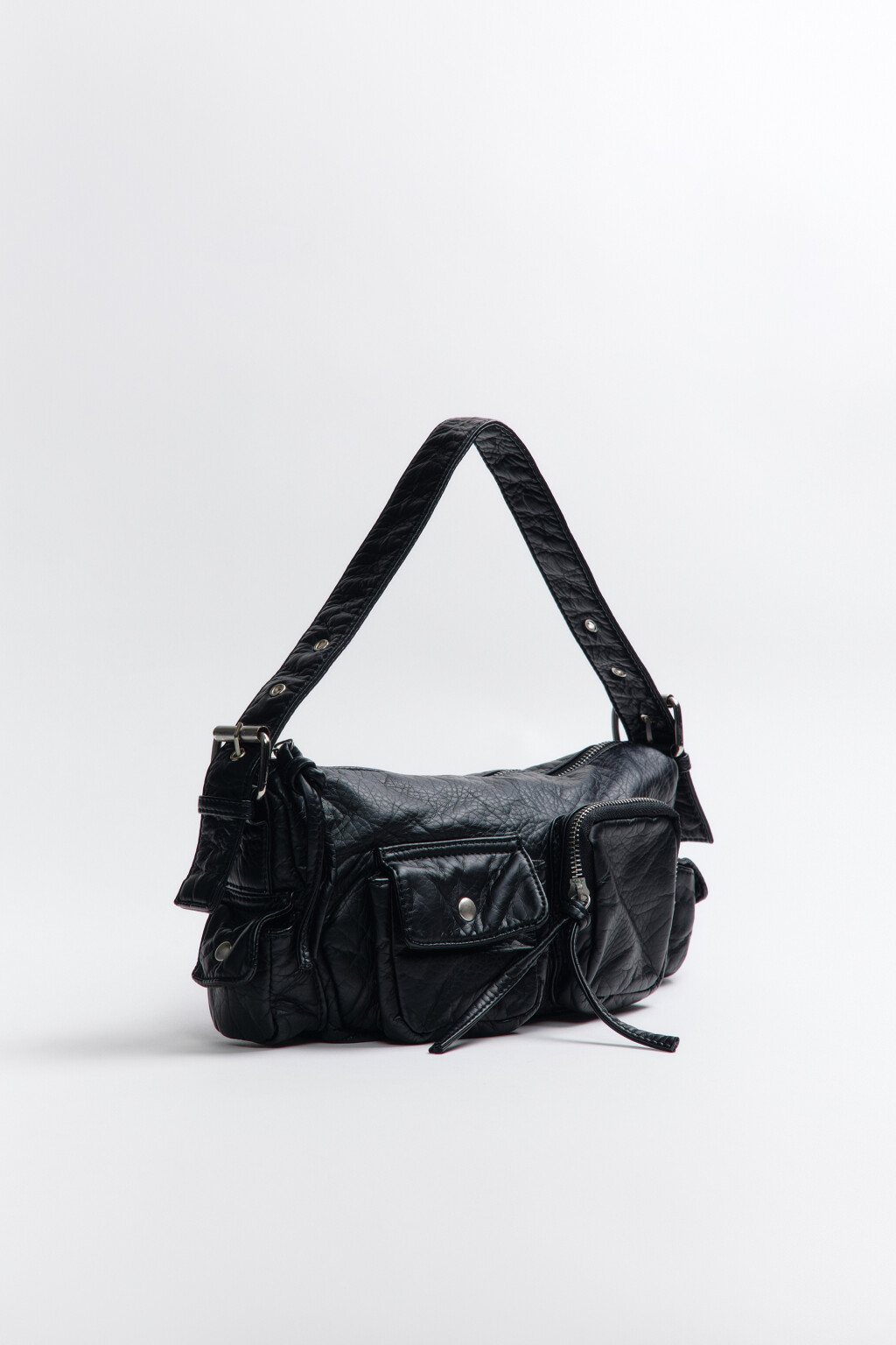 Сумка-багет с накладными карманами - цвет серый - 3