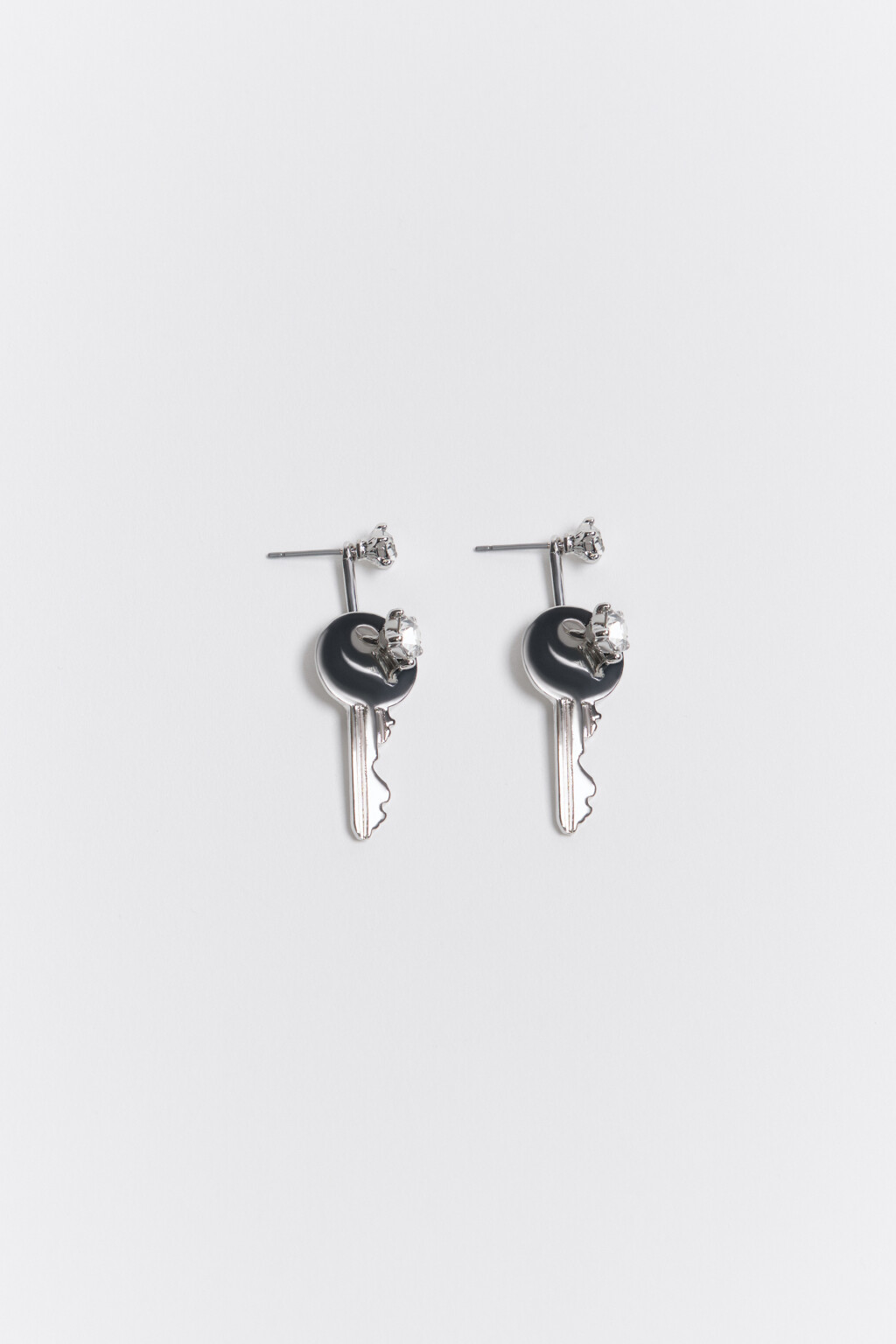 Серьги-гвоздики с подвесками и стразами - цвет серый - 1