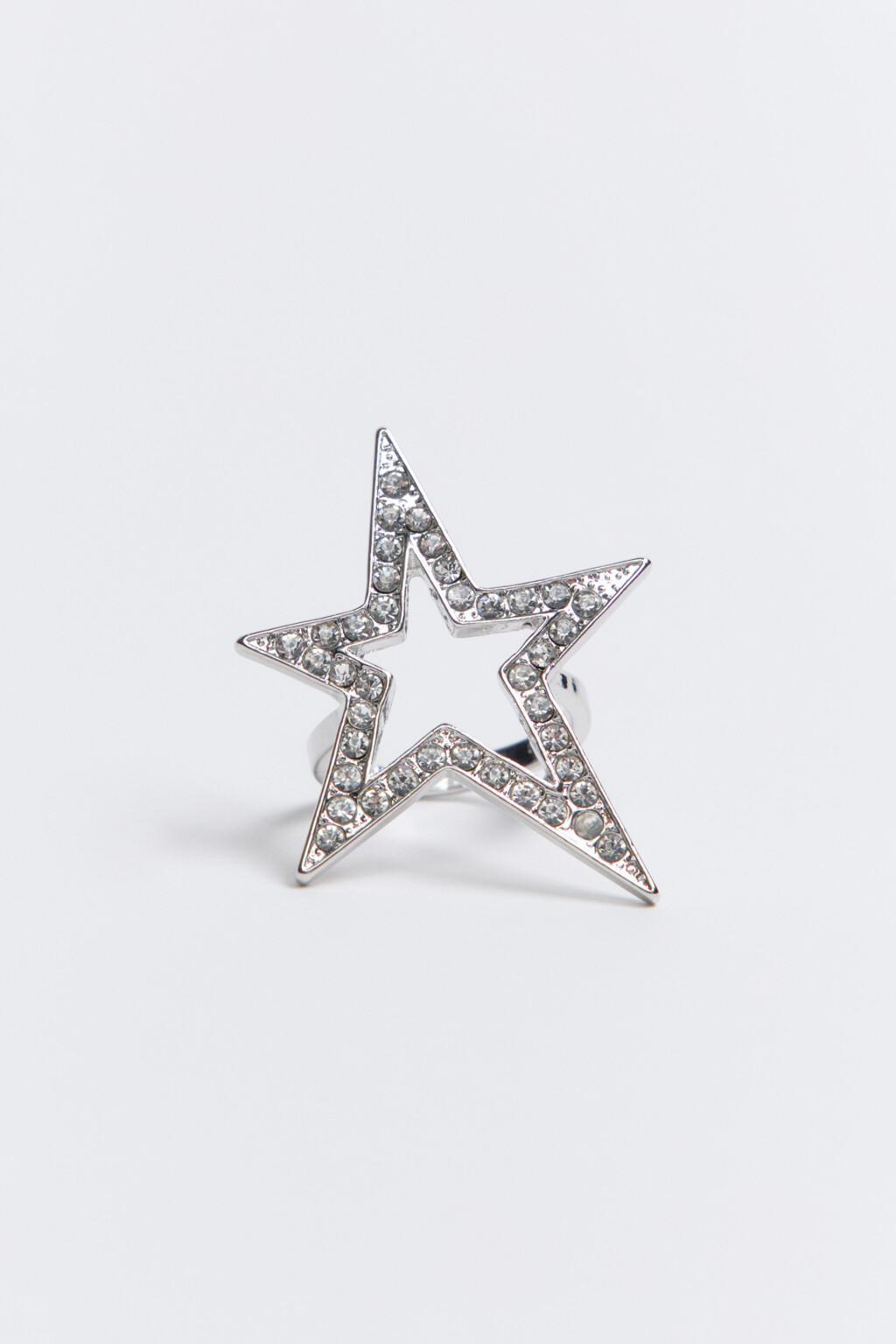 Кольцо в виде звезды со стразами - цвет серый - 1