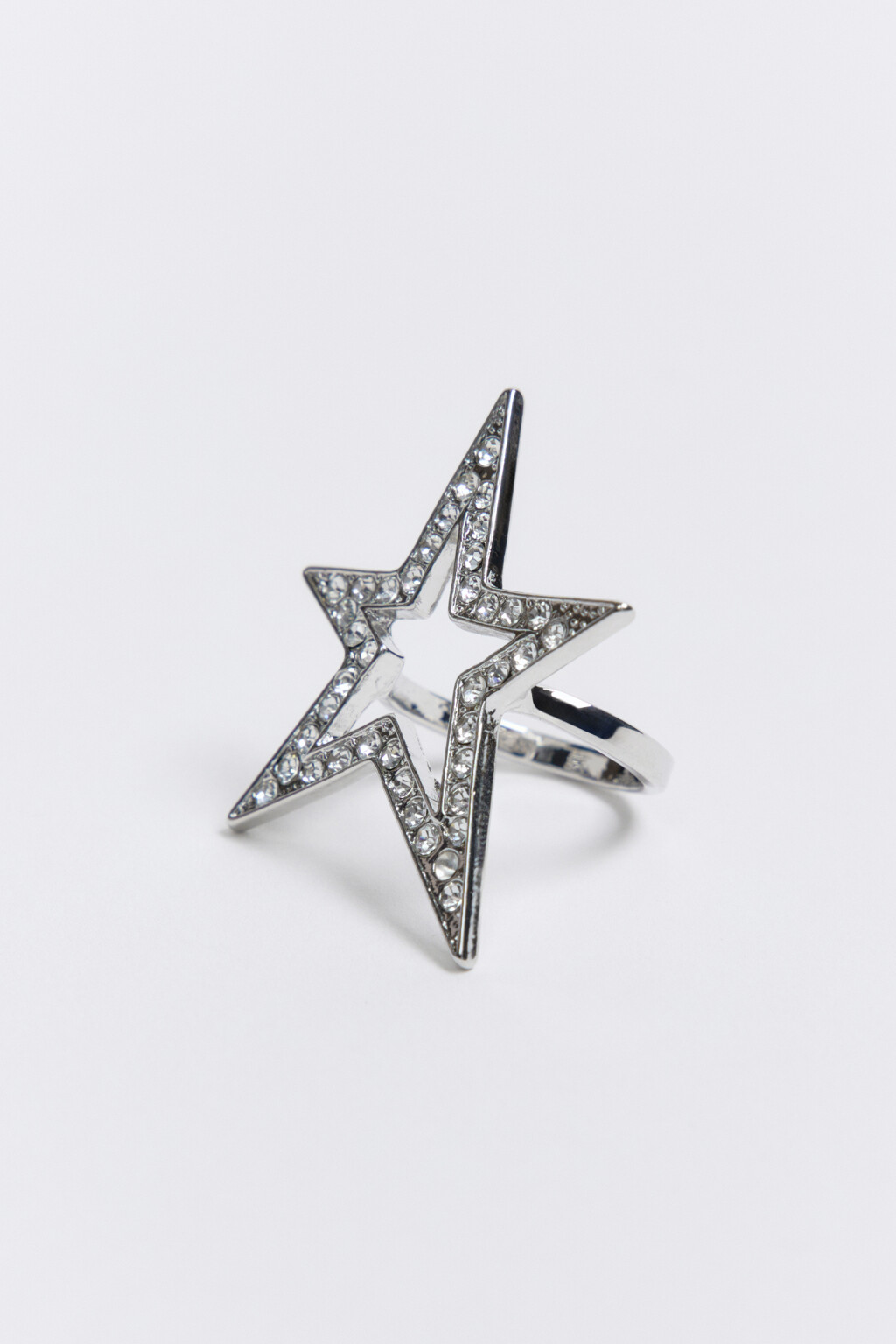 Кольцо в виде звезды со стразами - цвет серый - 2