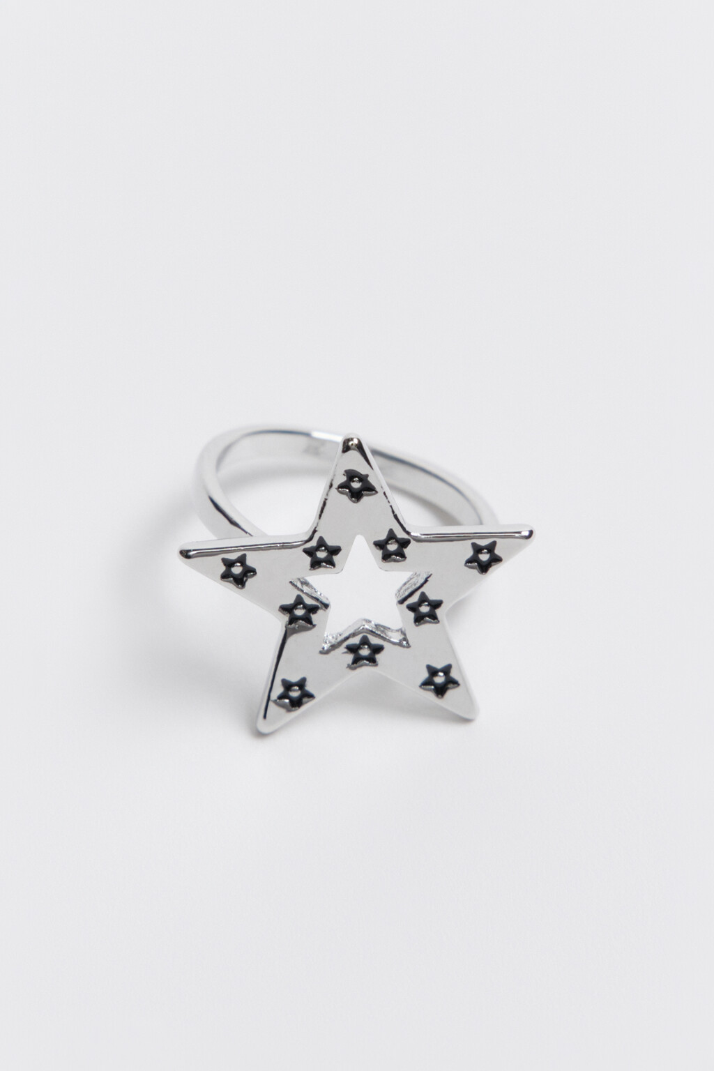 Кольцо серебристое в виде звезды  - цвет серый - 1