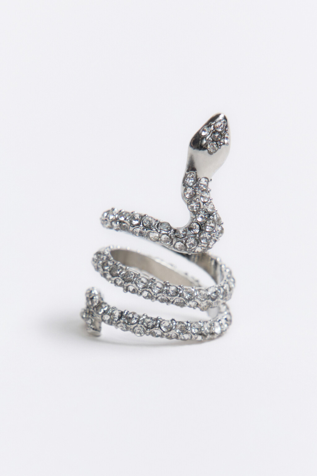 Кольцо-змея серебристое со стразами - цвет серый - 1