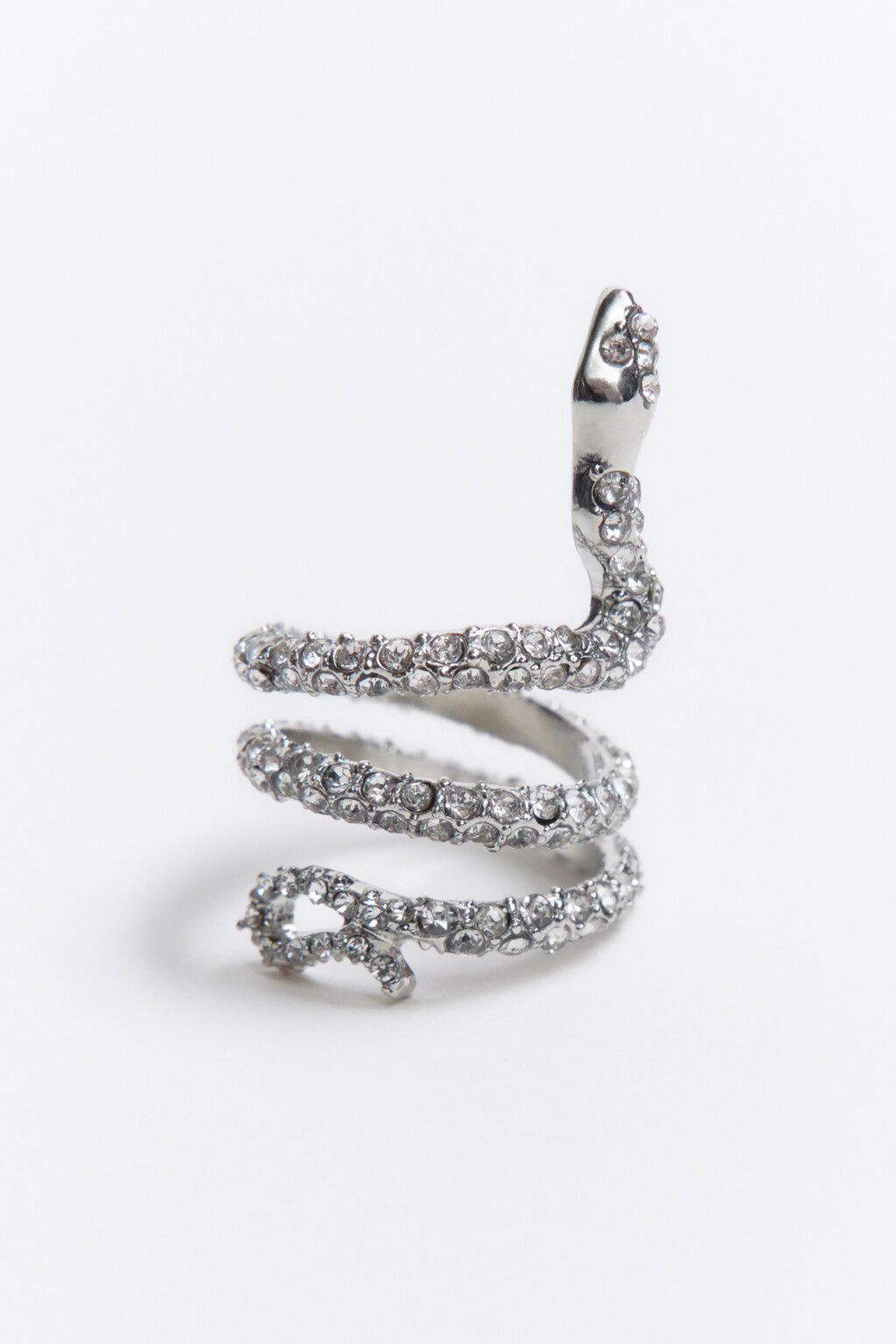 Кольцо-змея серебристое со стразами - цвет серый - 2