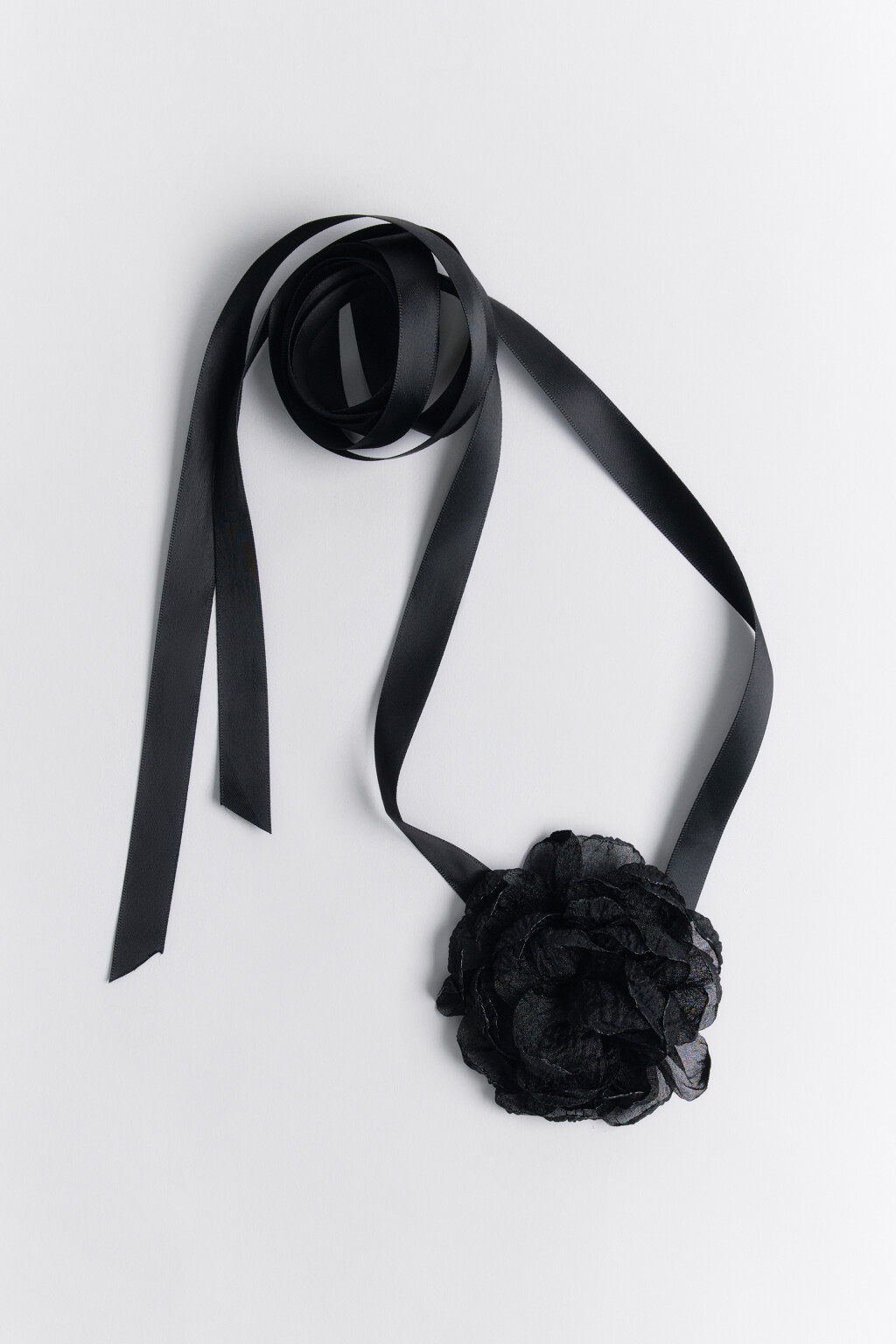 Чокер текстильный с объемным цветком - цвет черный - 1