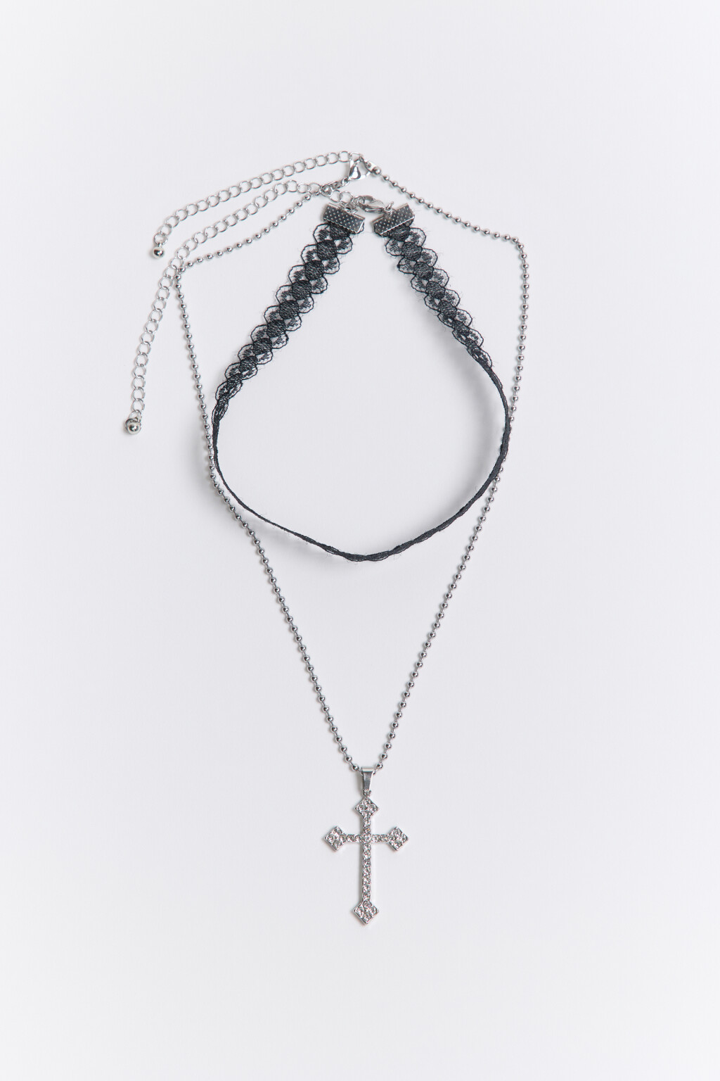 Набор бижутерии из цепочки и чокера - цвет серый - 1