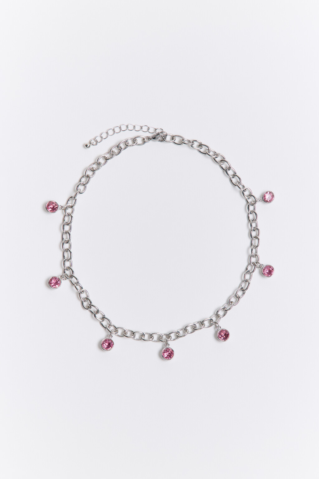 Цепочка на шею серебристая с кристаллами - цвет серый - 1