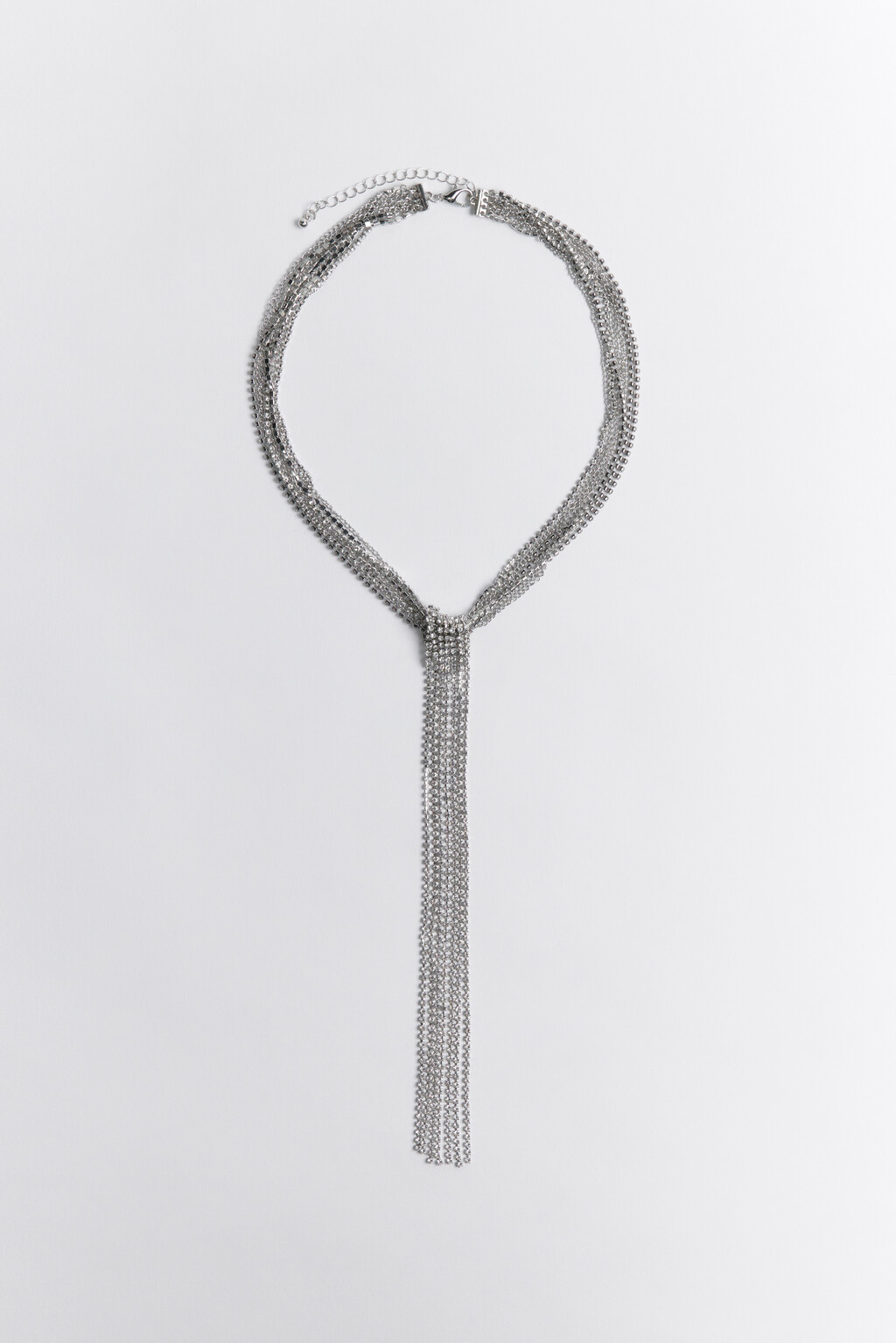 Колье многослойное серебристое со стразами - цвет серый - 1