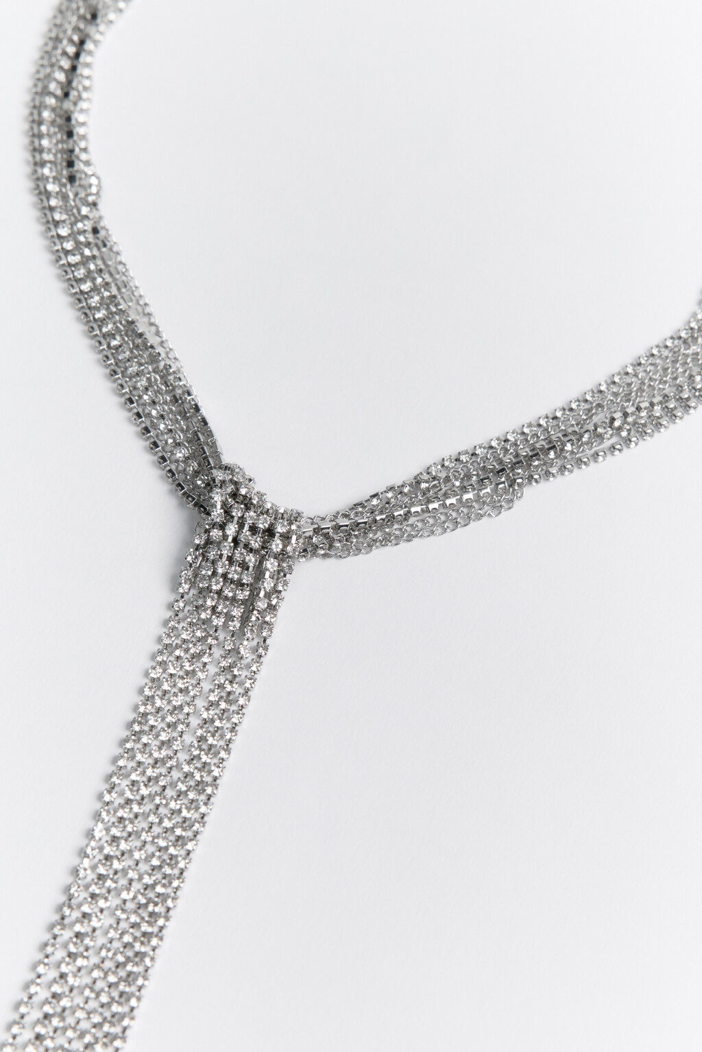 Колье многослойное серебристое со стразами - цвет серый - 2
