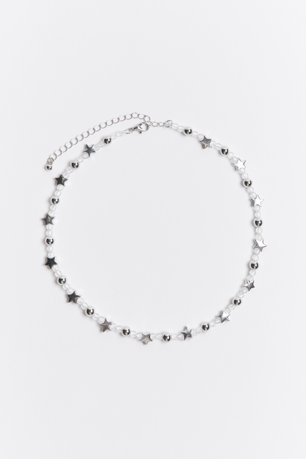 Цепочка на шею с бусинками и звездочками - цвет серый - 2