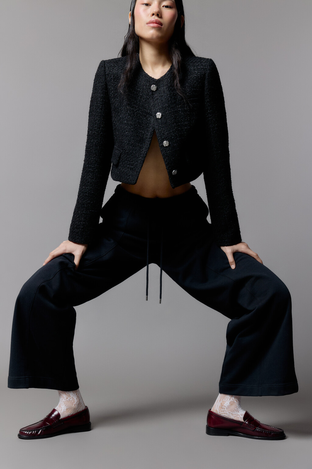 Брюки широкие трикотажные из футера - цвет черный - 1