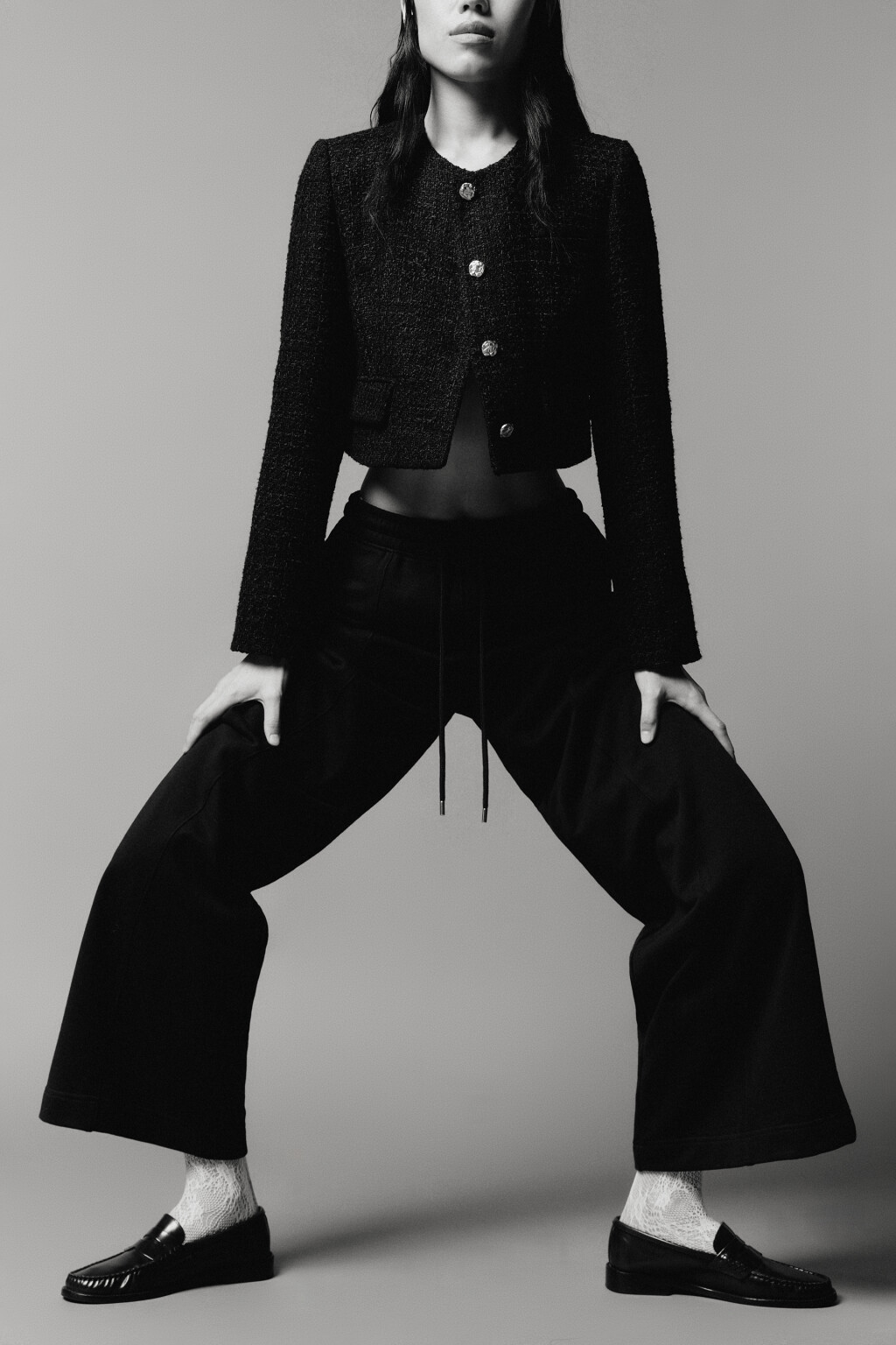 Брюки широкие трикотажные из футера - цвет черный - 9